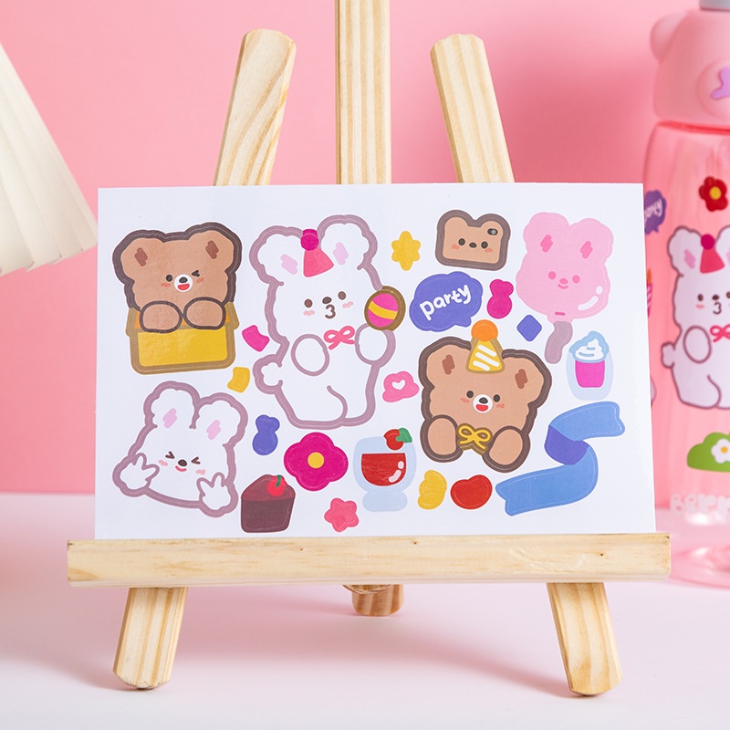 Nhãn dán trang trí sổ tay bằng pvc chống thấm nước họa tiết gấu thỏ dễ thương