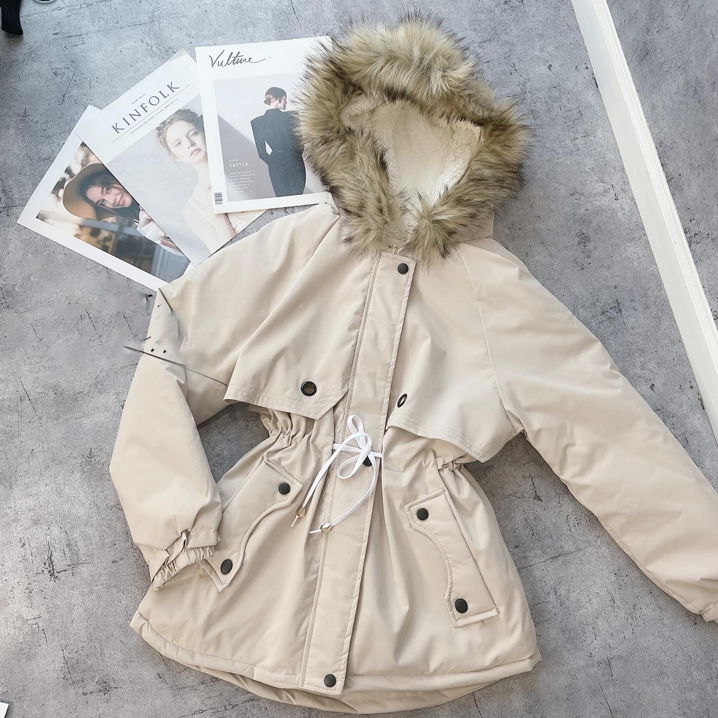 Áo phao nữ PHƯƠNG THÚY VNXK cao cấp - áo khoác lông 2021 dây rút eo sành điệu Ulzzang lông mũ tháo rời cực ấm | BigBuy360 - bigbuy360.vn