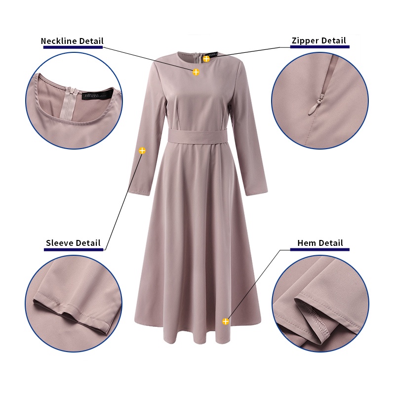 Đầm maxi Zanzea tay dài cổ tròn kiểu dáng thanh lịch dành cho phụ nữ hồi giáo