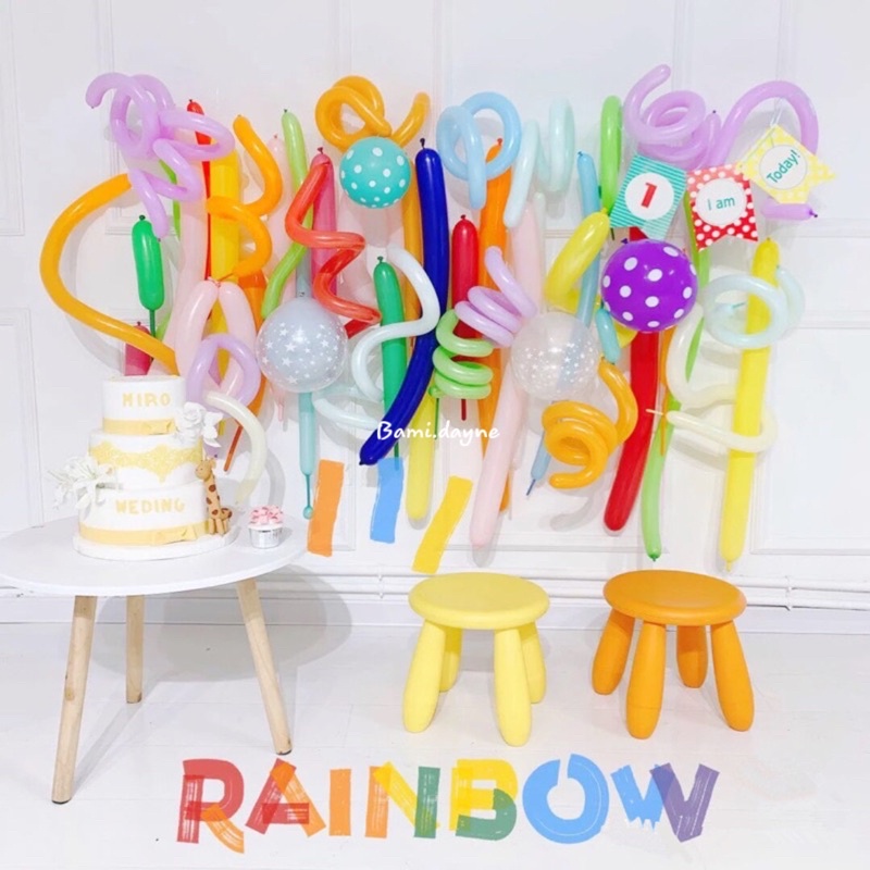 Set bóng bay dài trang trí sinh nhật phong cách Hàn Quốc kèm bơm tay