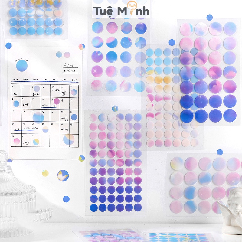 Set 4 tờ 188 sticker dán chấm tròn dot màu Galaxy gam Leon chống nước trang trí sổ tay VPPTUEMINH, nhật ký STI44