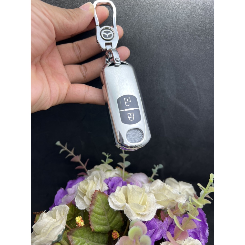 Bọc chìa khóa TPU-Mạ inox 2 Nút thông minh cho Mazda2, Mazda3, Mazda6 đời 2016-2019