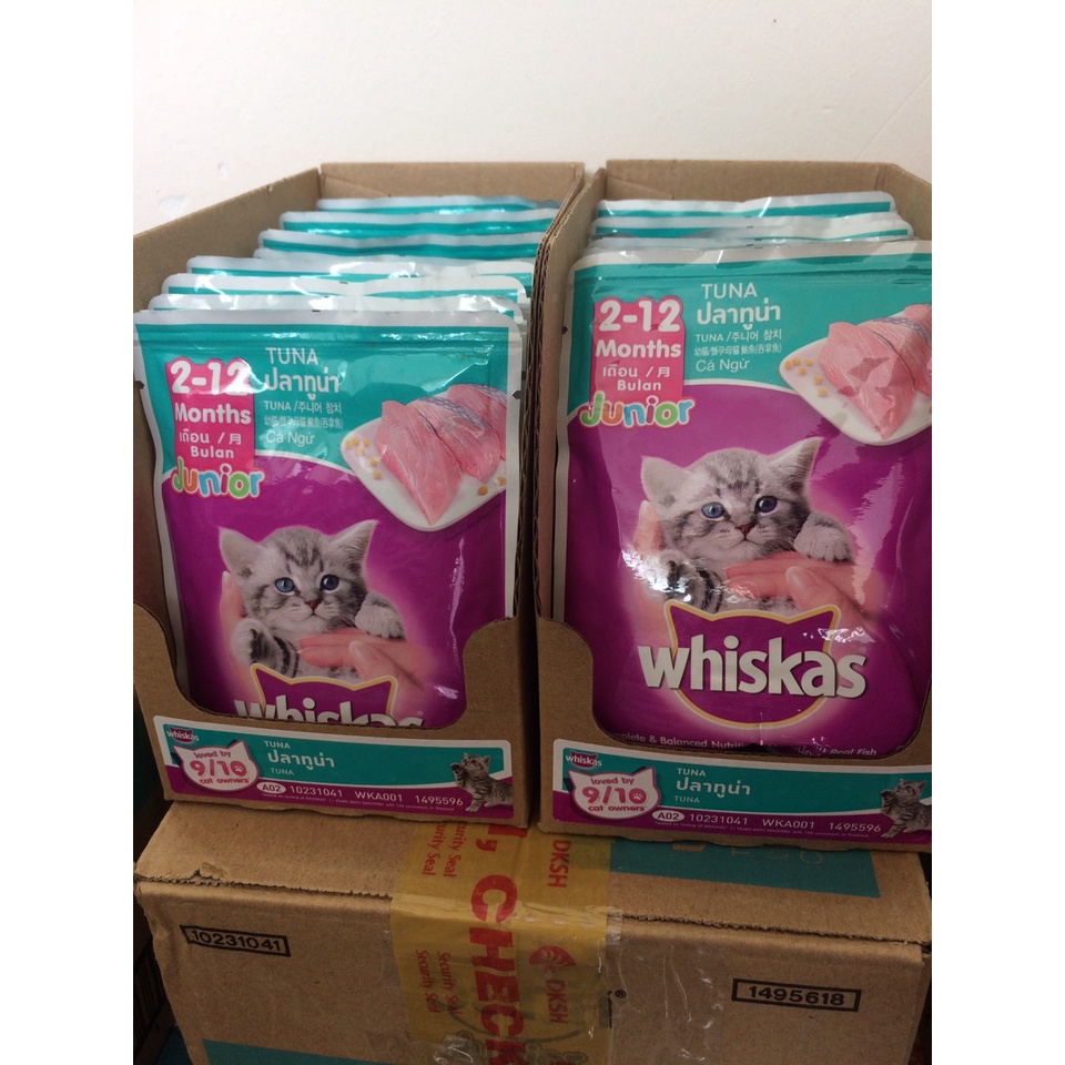 [Mã 253FMCGSALE giảm 8% tối đa 100K đơn 500K] Pate mèo kitten Whiskas Junior túi 80g vị cá ngừ dành cho mèo con