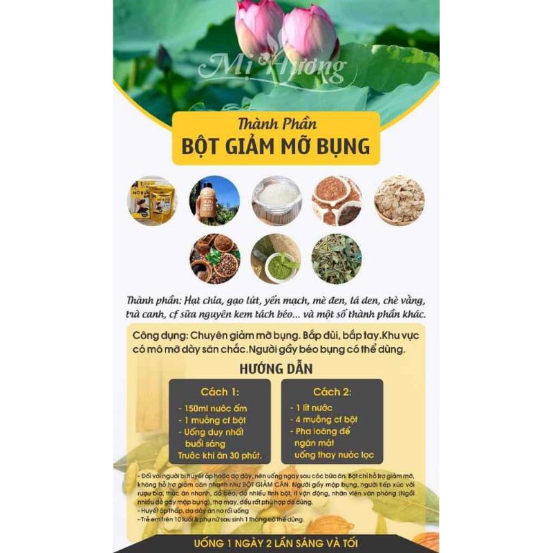 Bột Giảm Mỡ Bụng Mị Hương 250gr - Làm hoàn toàn từ Gạo lứt Yến Mạch Hạt Chia Lá Sen, Chè Vằng Giảm Cân An Toàn Hiệu Quả