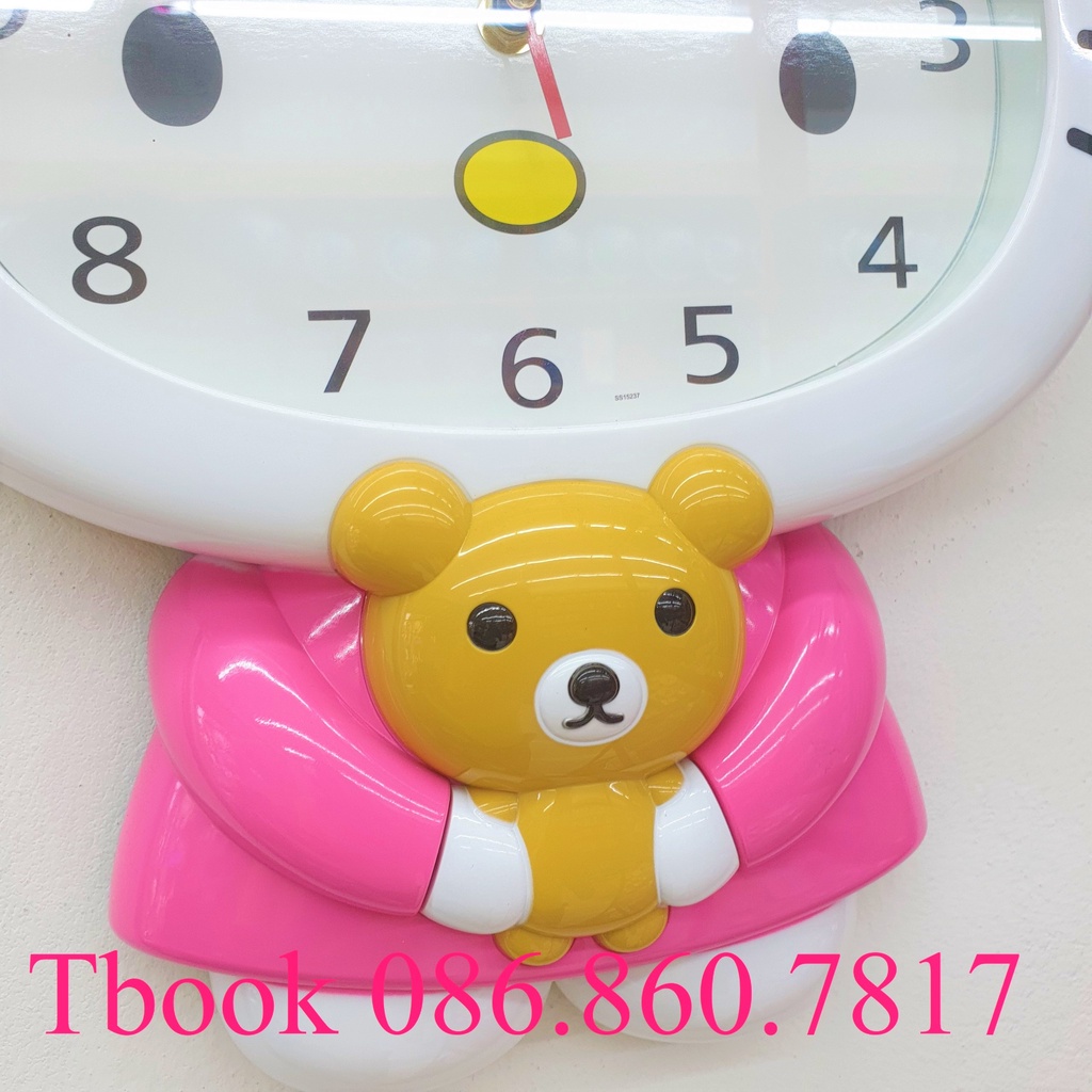 Đồng hồ treo tường Hello Kitty màu trắng hồng nhẹ cho bé gái SS15237 kim trôi