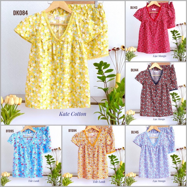 Đồ Bộ Nữ Mặc Nhà LUCKY Ngắn Cổ Tim Xinh Xắn Vải Mềm Mát