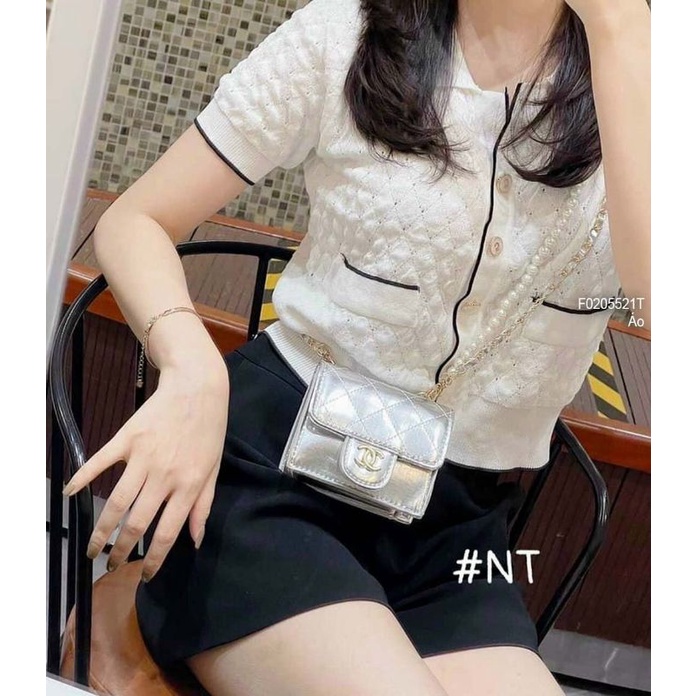 Áo len nút hai túi phối viền khác màu tay ngắn hàng Quảng Châu 0205