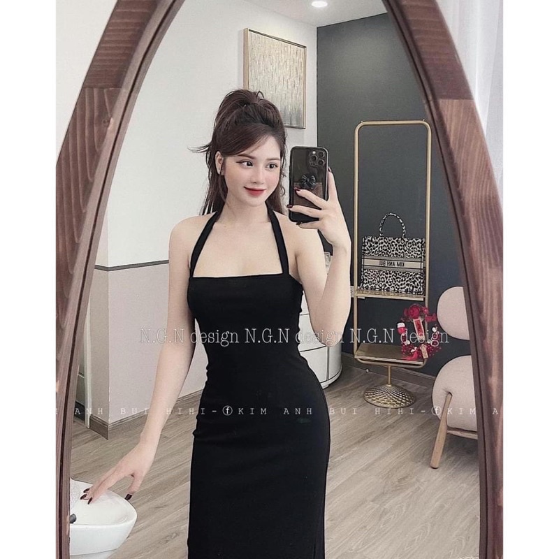 Váy body maxi cổ yếm