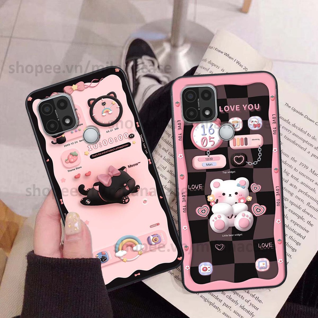 Ốp Oppo A15 / A15s hình đồng hồ icon gấu mèo cute cực dễ thương ngộ nghĩnh