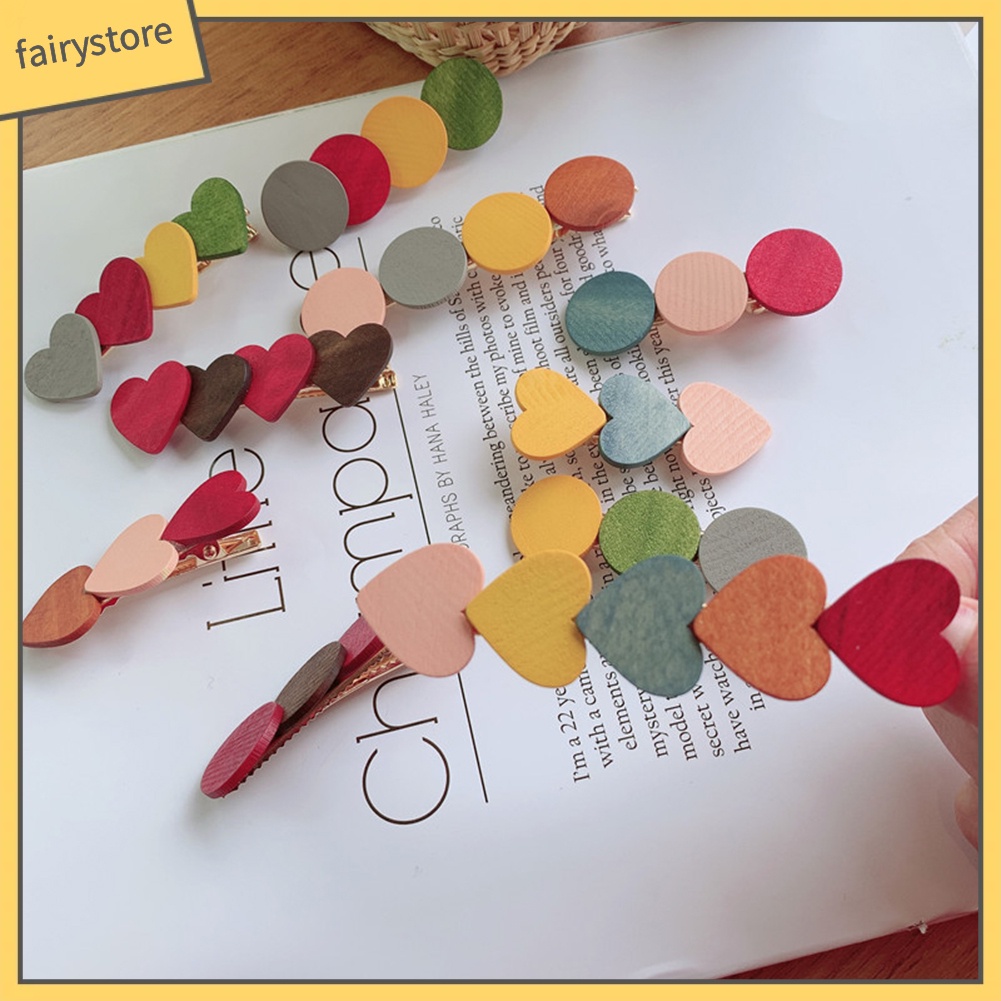 Kẹp Tóc Hình Tròn / Trái Tim Màu Sắc Ngọt Ngào Cho Nữ