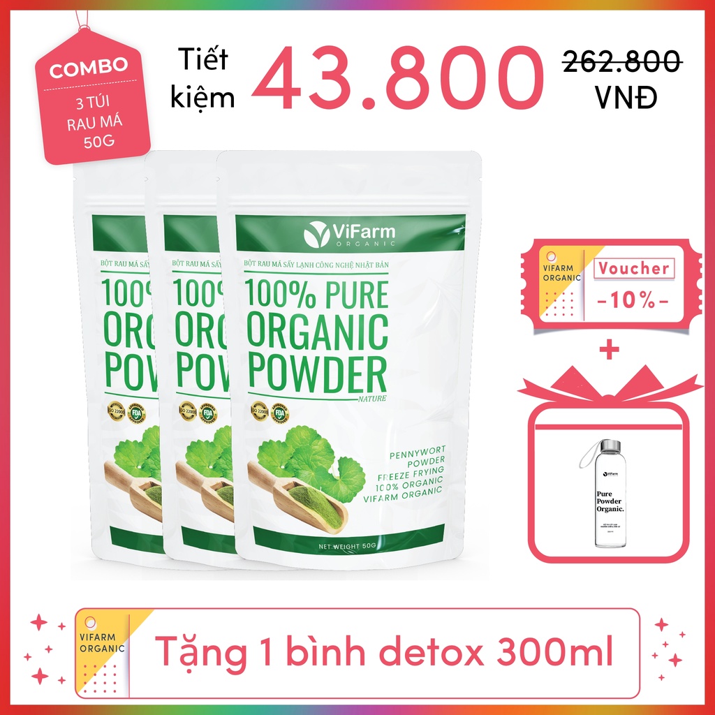 Bột Rau Má Nguyên Chất ViFarm 50Gram Organic 100%, Bột Rau Má Sấy Lạnh, Thanh Nhiệt,Mát Gan, Giải Độc Cơ Thể