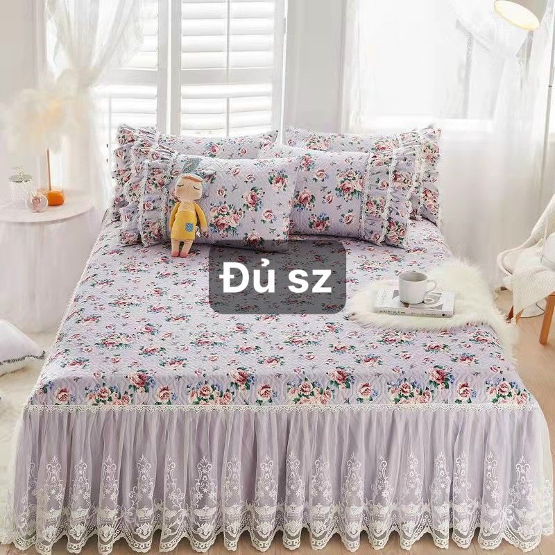 Ga +2 Gối Cotton Phủ Bèo Ren Xinh Xắn- Punpu3051