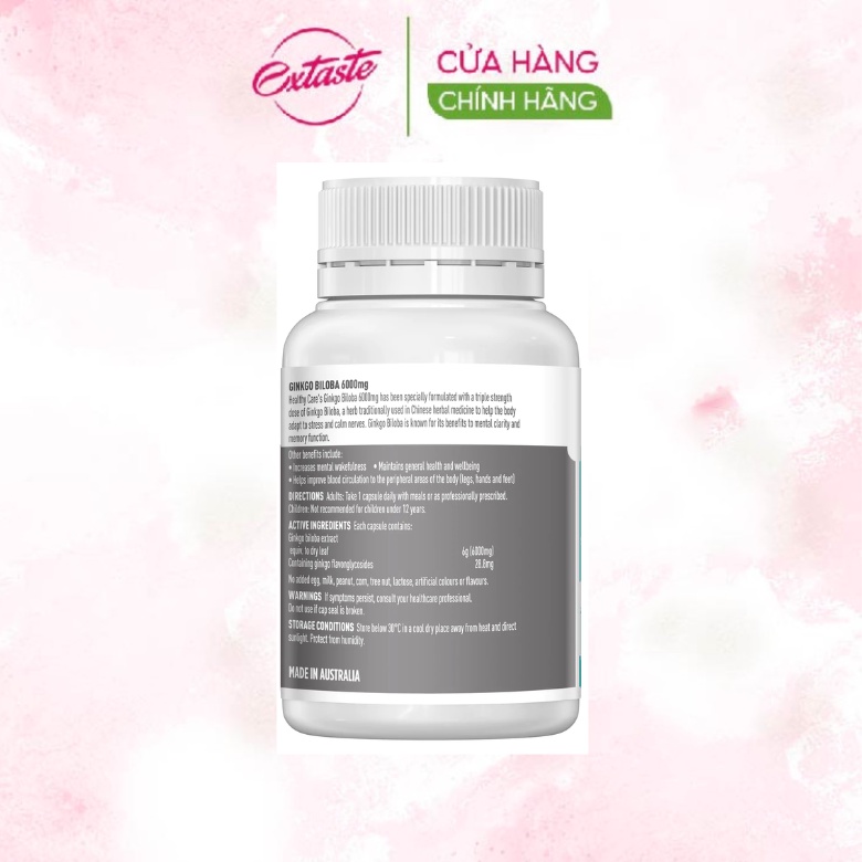 Viên Bổ Não Healthy Care Ginkgo Biloba 6000mg 100 viên Extaste