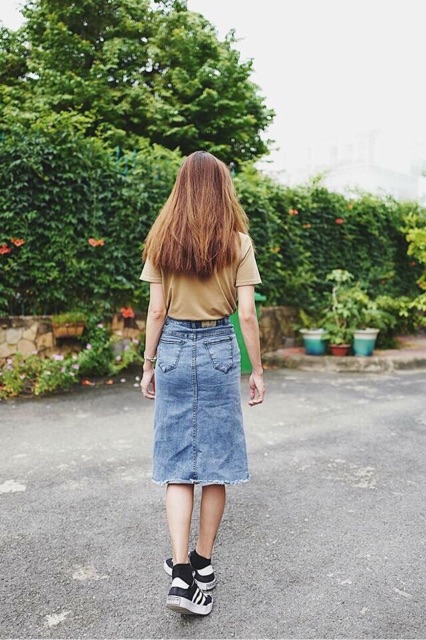 Nhập WAMS8 giảm 15%_ [CÒN ĐEN] Chân váy jean dài co dãn mạnh xẻ tà sau (ảnh thật) | BigBuy360 - bigbuy360.vn