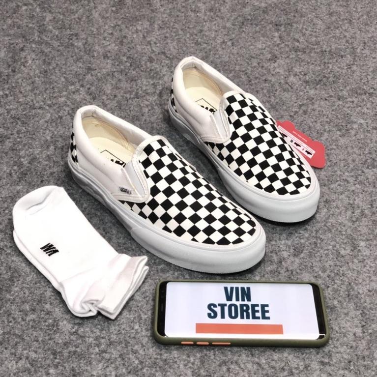 BuruanGiày Vans slip on OG Họa Tiết Caro Trắng Đen Cao Cấp Độc Đáo