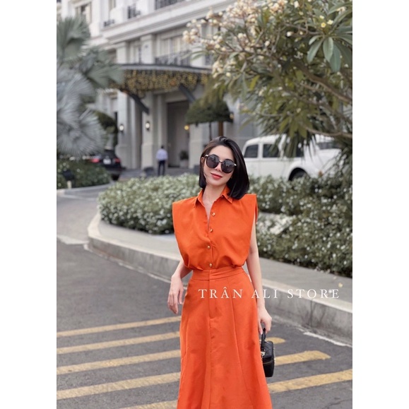 Set áo sơ mi phối váy chữ A dài 💋
