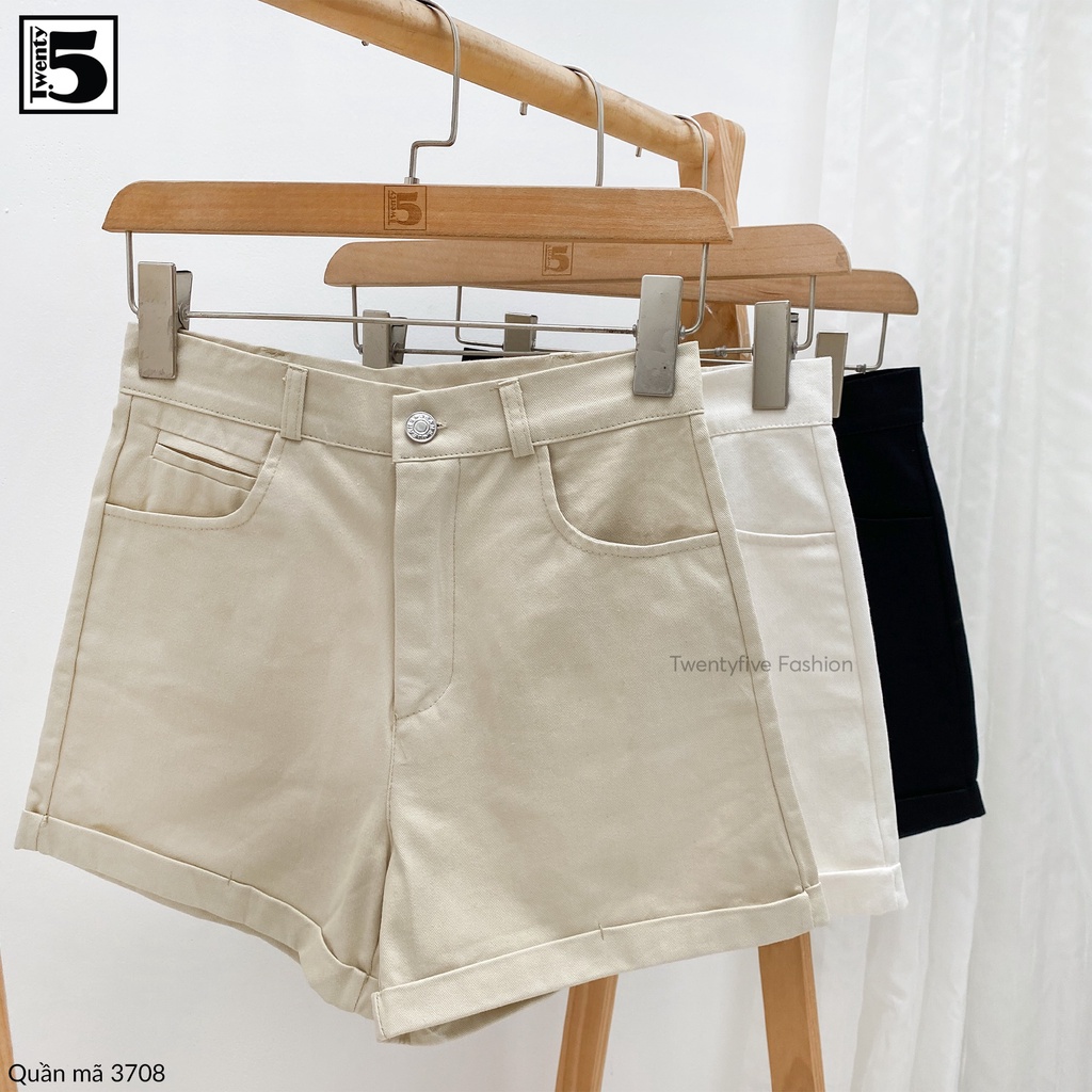 Quần short kaki nữ trơn màu gấu gập form nhỏ Twentyfive 3708