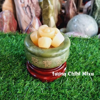 Bát Tụ Bảo Serpentine size 10cm (gồm 01 bát + 09 thỏi vàng + 01 đế gỗ)