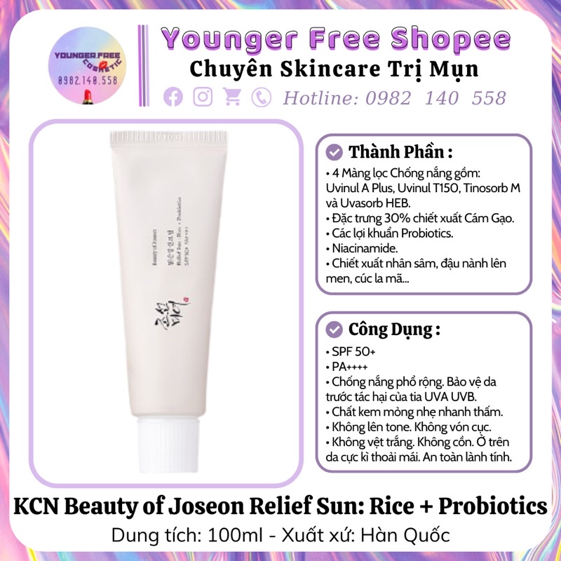 Kem Chống Nắng Cám Gạo Beauty of Joseon Relief Sun: Rice + Probiotics SPF50+ PA++++ (50ml) [36 Shades Of Skincare]