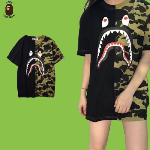Tee Bape Shark Half Camo , Áo Thun Bape Cá Ngáo, Áo phông Bape Cá mập chất Cotton ✨