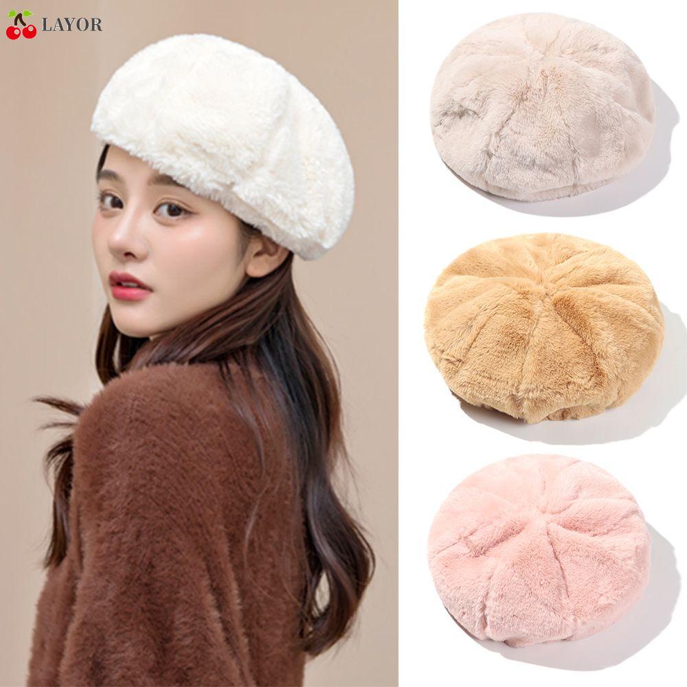 Nón beret giả lông thú ấm áp thời trang mùa đông cho nữ