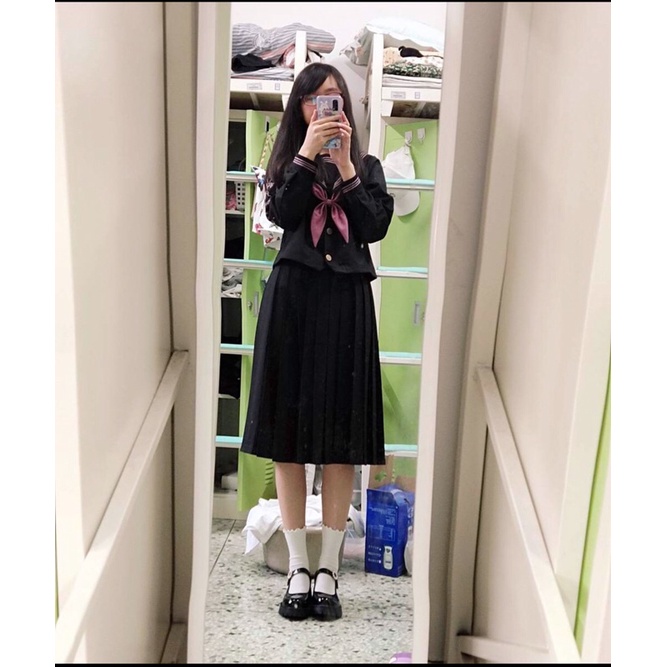 YAS0779-Set áo váy seifuku JK Nether Butterfly sọc tím