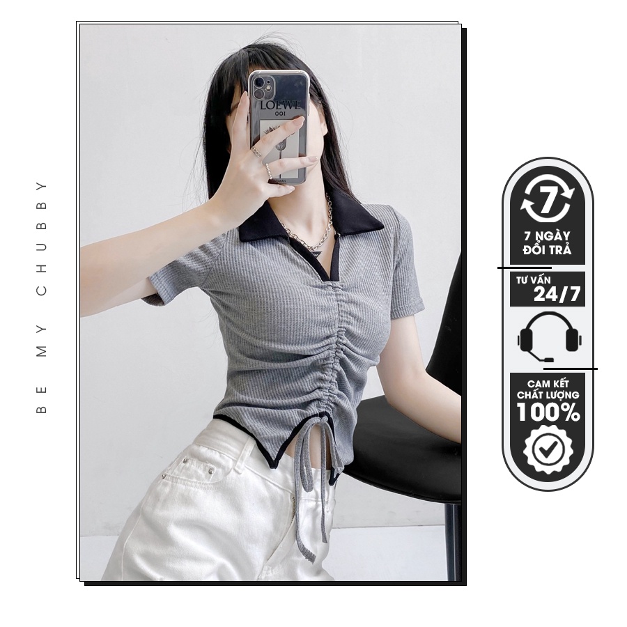Áo Thun Croptop Tay Ngắn Cổ Polo Dây Rút Dáng Ôm Thời Trang Bigsize Nữ | Be My Chubby