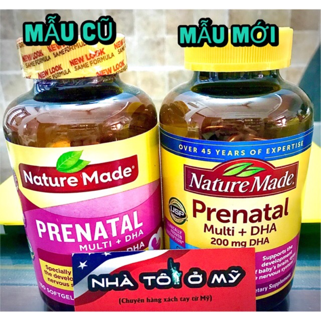 (Có bill) VITAMIN TỔNG HƠP DÀNH CHO MẸ BẦU PRENATAL MULTI DHA Nature Made 150v