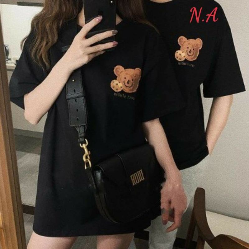 Áo phông tay lỡ nam nữ unisex form rộng Gấu AD ăn bánh in tim ullzang vải cotton mịn giá rẻ mặc đơn đôi nhóm