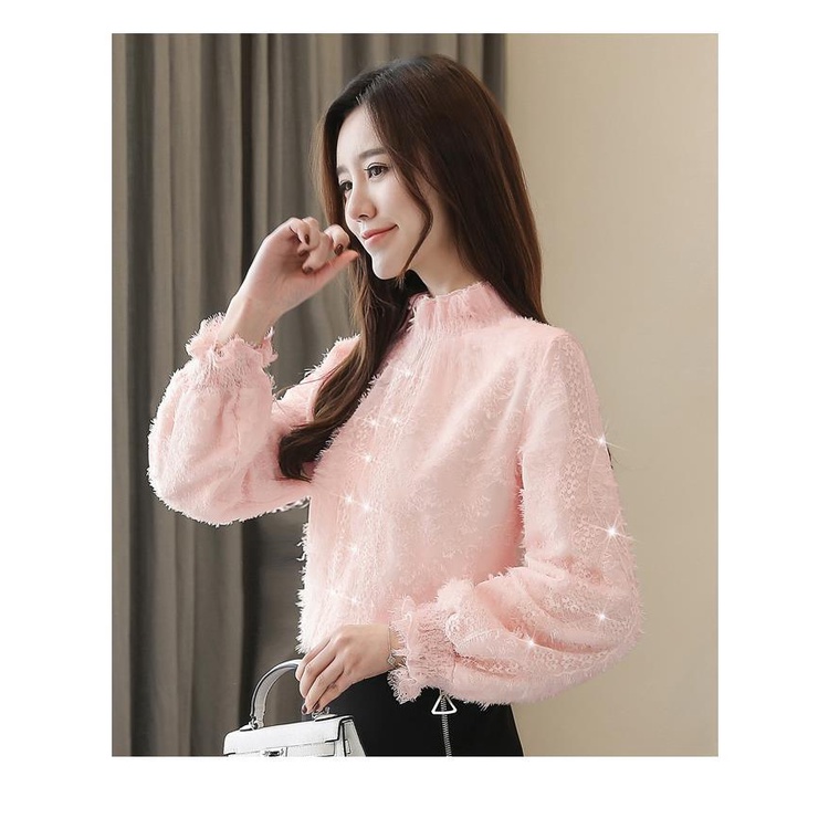 Áo sơ mi voan phối ren và nhung dày thời trang thu đông cho nữ 2021