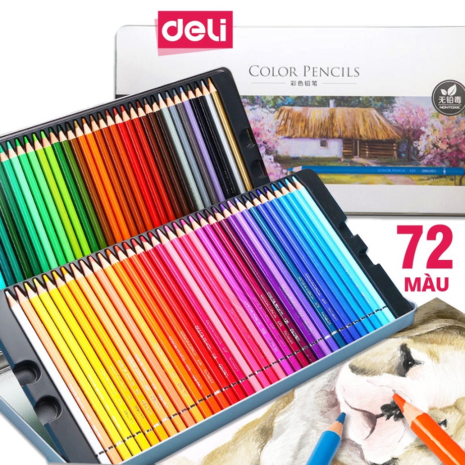 Bút chì màu gốc dầu cao cấp Deli gỗ tự nhiên 24/36/48/72 Màu thích hợp cho vẽ chuyên nghiệp, thiết kế, phác họa 6565