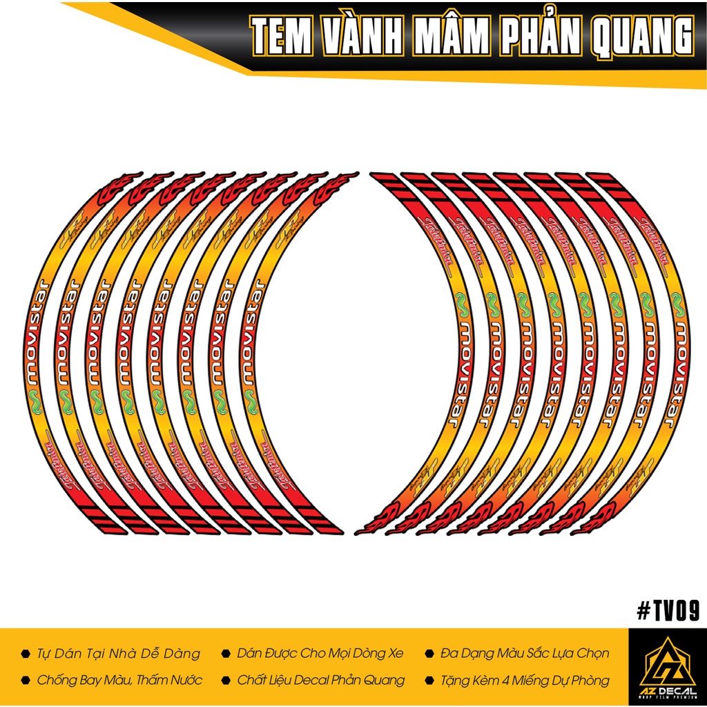 Tem Vành Phản Quang Chính Hãng Movistar | TV09 | Decal Dán Xe Máy, Xe Điện, Xe Mô Tô