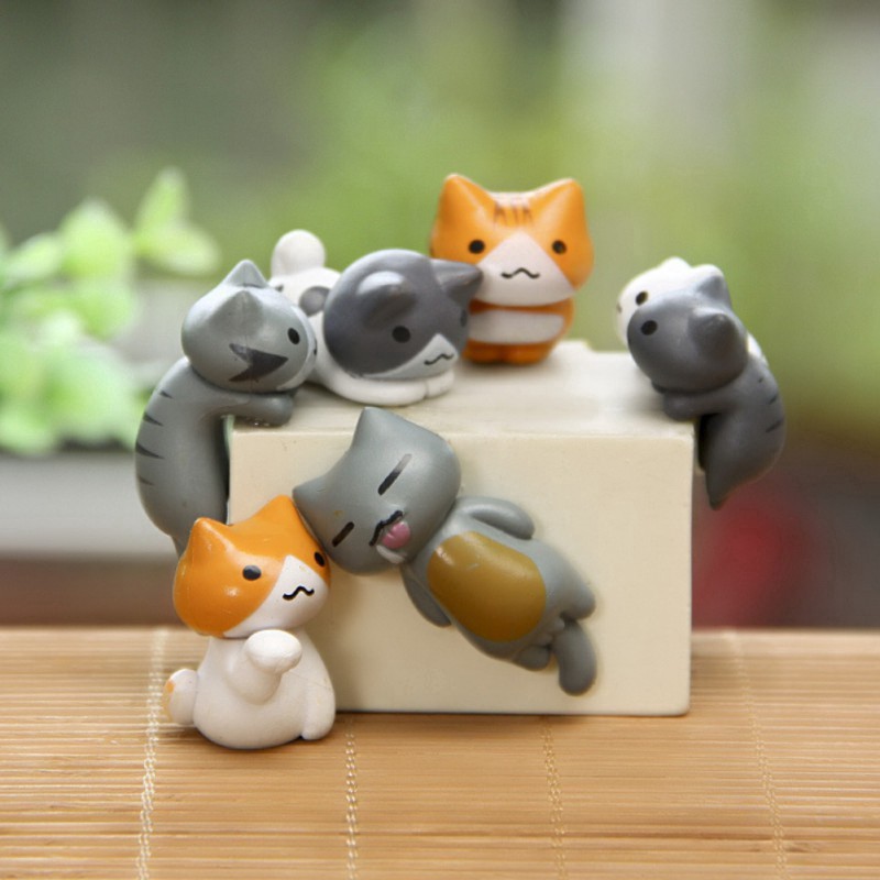 Bộ 6 mô hình mèo mini dễ thương cho trang trí sân vườn