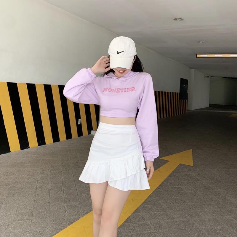 Cropped Hoodie Móntier- Áo Hoodie form croptop màu tím pastel xinh xắn