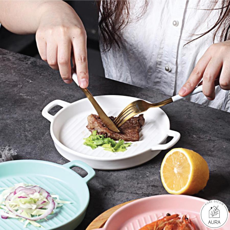 Đĩa ăn, đĩa trang trí hình chảo hai quai size lớn