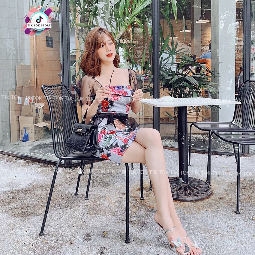 Váy ôm body, đầm body kiểu hoa hồng phối nơ TIK TOK STORE | BigBuy360 - bigbuy360.vn
