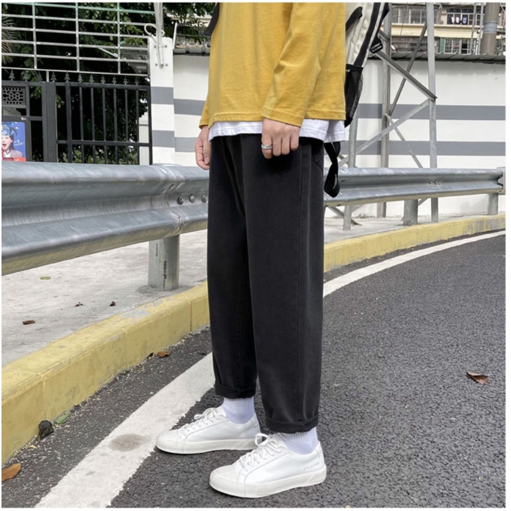 Quần jean nam ống suông rộng dáng baggy jeans vải bò cao cấp không phai màu