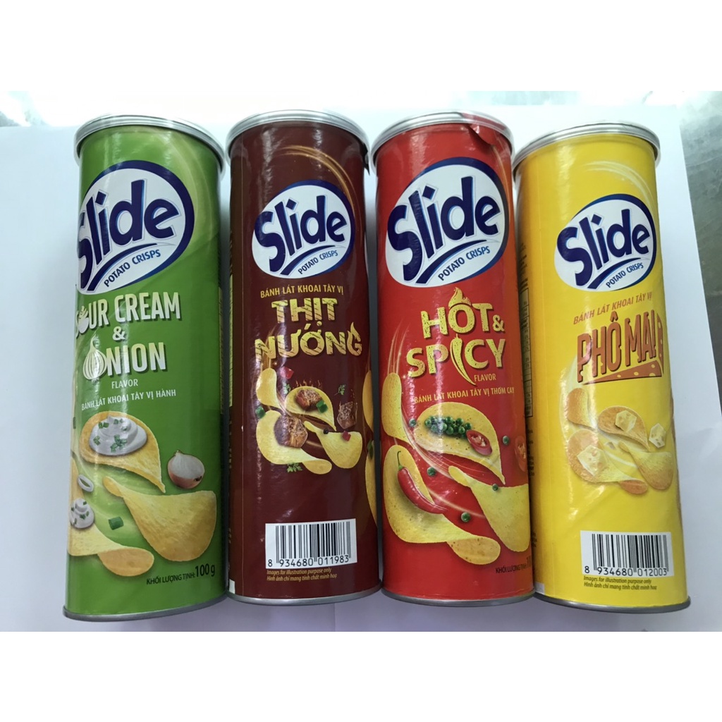 Snack Khoai Tây Slide 100g Vị Kem Chua Và Hành (Lon 100g)