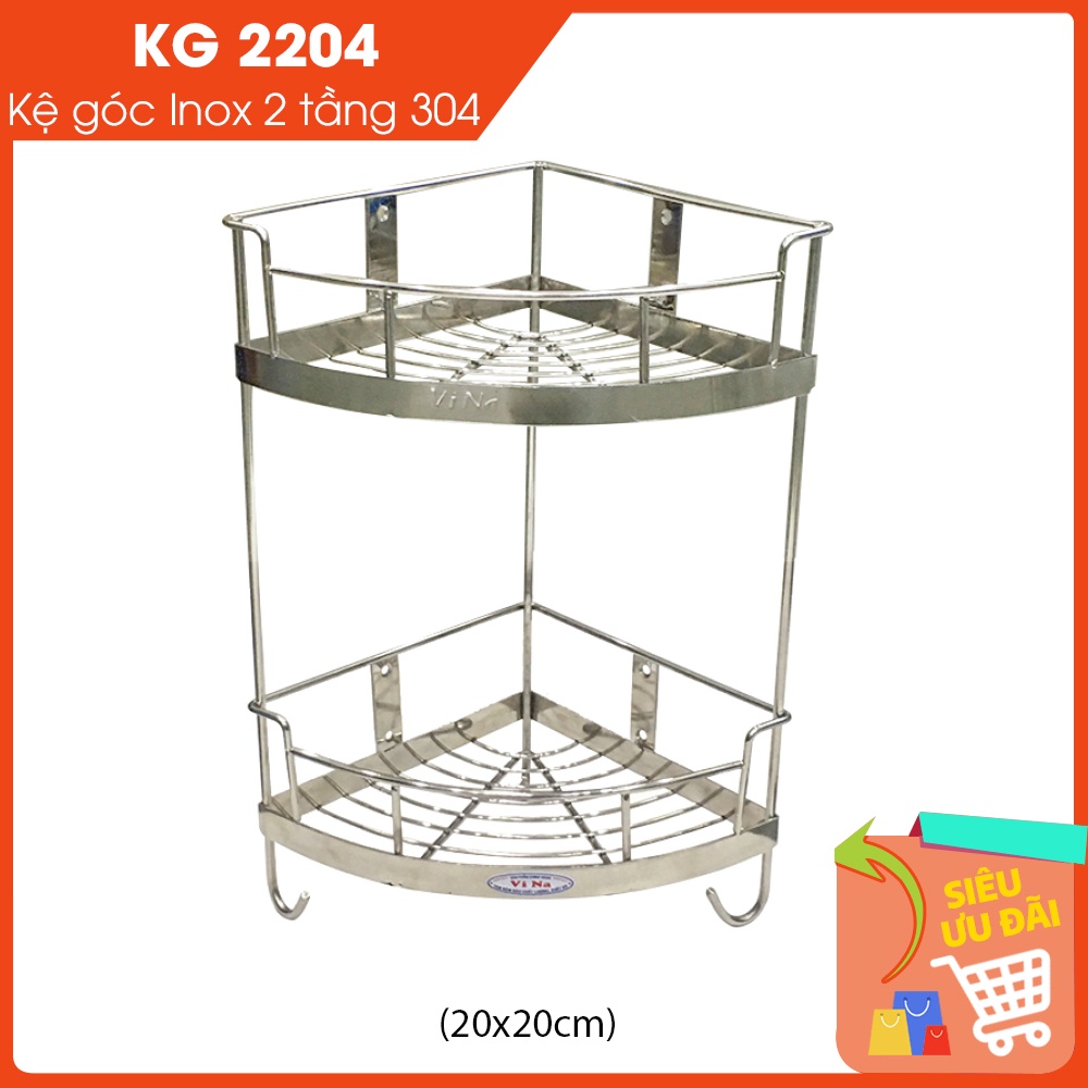 Kệ góc 2 tầng Inox 304 để gia vị nhà bếp/phòng tắm KG 2204