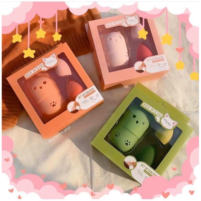 Bông Mút Nee Ni Coo Set Kitten Puff Sponge Blender Beauty 3 Items