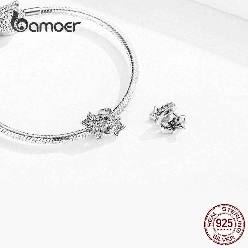 Hạt xỏ trang sức Bamoer bằng bạc thật đính đá zirconia sang trọng dùng làm vòng tay