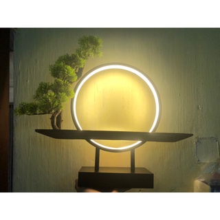 kệ đèn led kèm cây đặt tượng trang trí sử dụng điện 220v- kệ gỗ đặt tượng trang trí decor tiểu cảnh phối lũa bonsai