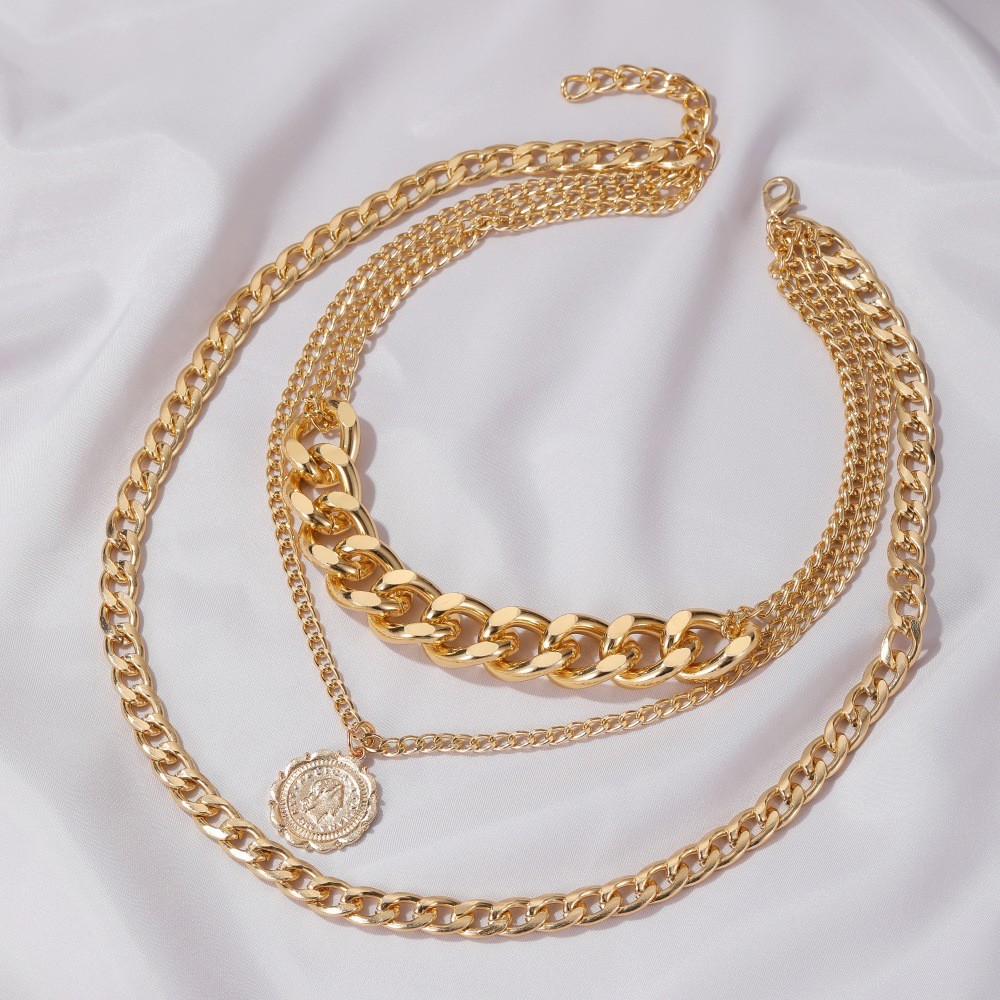 Vòng Cổ Choker Ba Lớp Mặt Tròn Phong Cách Hip Hop Thời Trang Cho Nữ