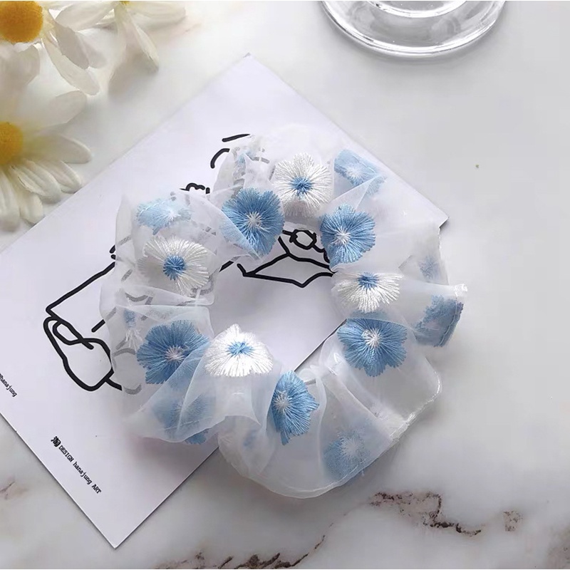 Đồ Cột Tóc Vải Lưới Trong Suốt Thêu Hoa Màu Hồng / Xanh Dương Lãng Mạn Dành Cho Nữ