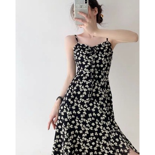 Váy trượt bán buôn xuyên biên giới mùa hè mới của Pháp tình yêu đầu tiên Váy chữ A niche váy hoa xẻ đen