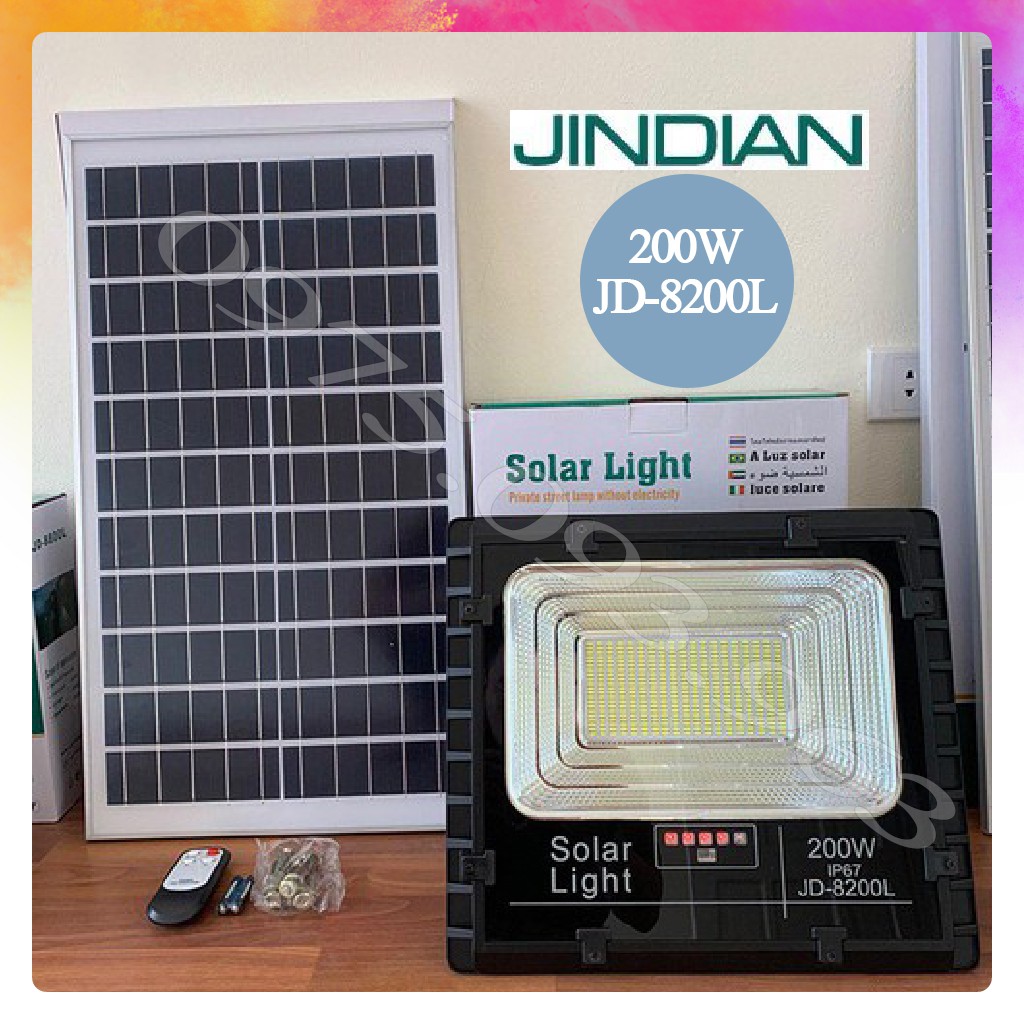 Đèn Năng Lượng Mặt Trời JINDIAN Công Suất 200W - Mẫu Mới 2020, Khung Nhôm, Chip Led "SMD" - BH 03 Năm