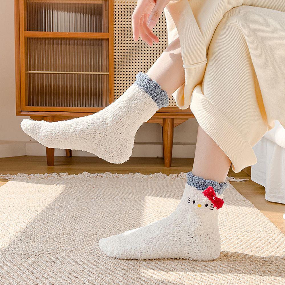 BACK2LIFE Vớ Cotton Dày Thoải Mái Thoáng Khí Họa Tiết Hoạt Hình Kuromi Cinnamoroll Cho Nữ