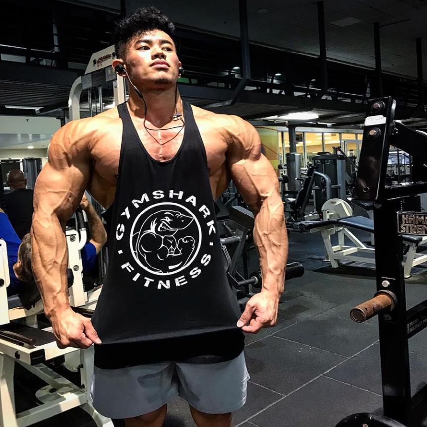 ÁO BA LỖ TẬP GYM NAM MÀU ĐEN LOGO CÁ TÍNH *