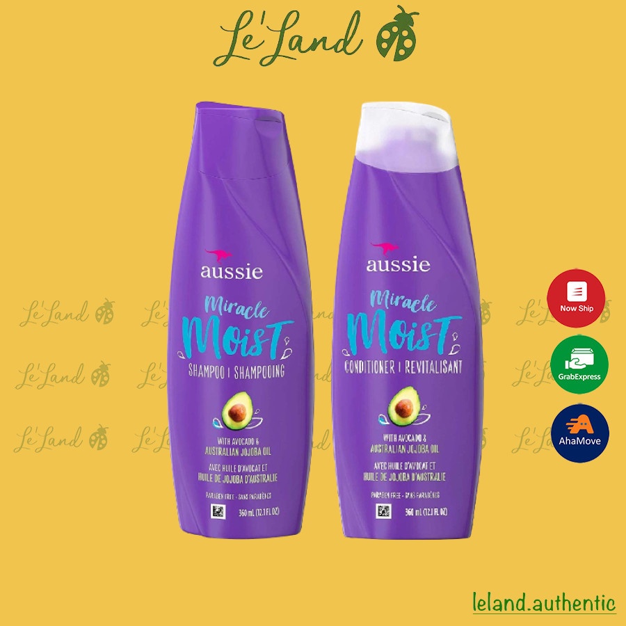 Bill US - Cặp gội xả dưỡng ẩm cho tóc Aussie Miracle Moist Shampoo Avocado &amp; Australian Jojoba Oil 360ml/chai