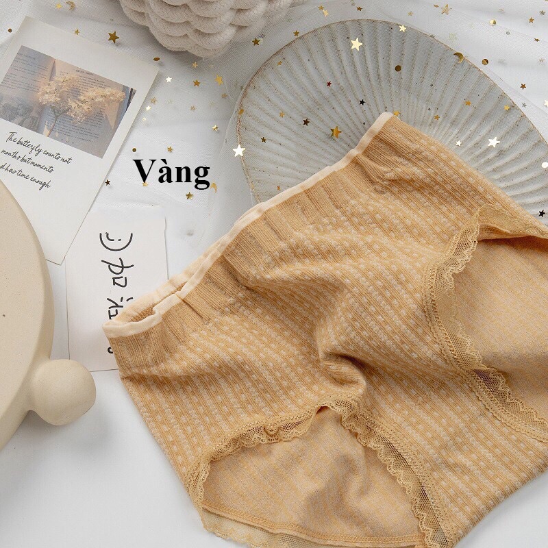 Quần lót nữ cotton cạp cao co giãn 4 chiều viền ren gam màu xinh xắn T138